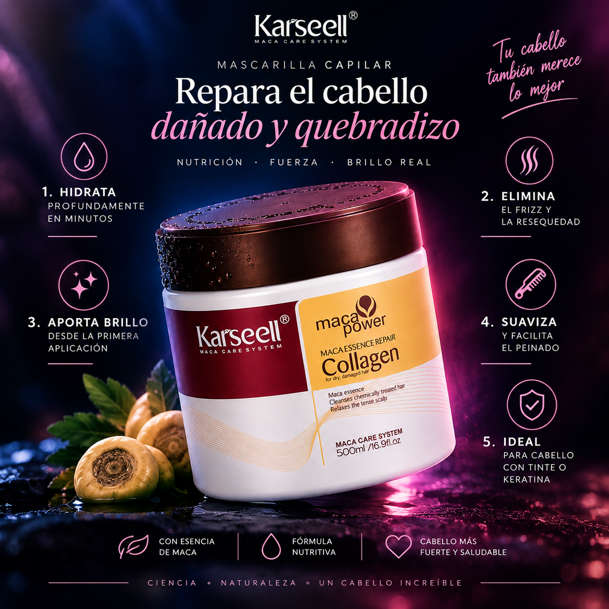 Karseell Maca Power: Colágeno Capilar: Adiós Resequedad, Hola Brillo